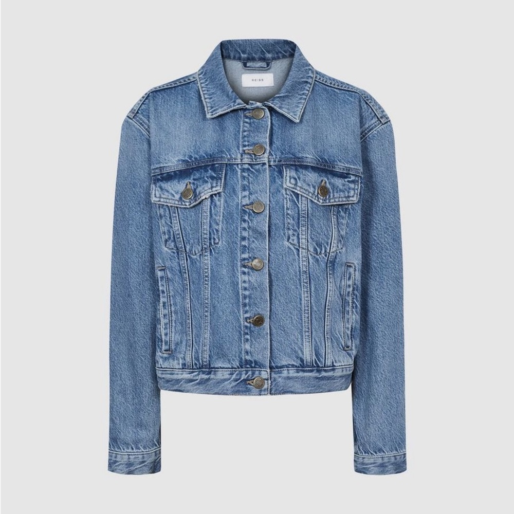 Like New women's REISS Ellery Twin Pocket Denim Jacket | Blue Jean | Size 12, L